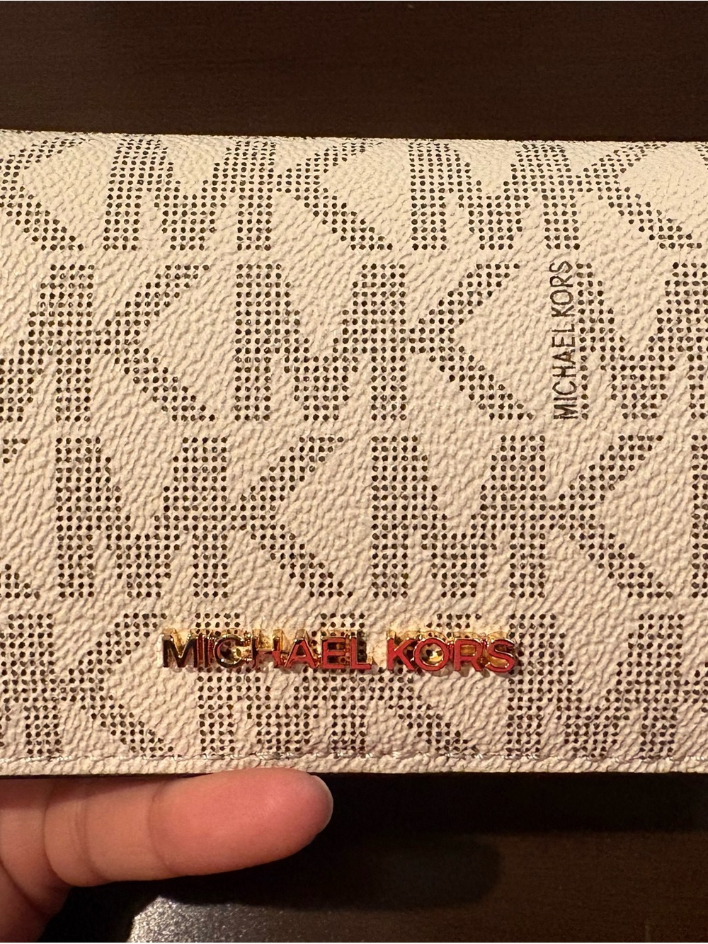 Michael Kors White and Gold Logo Continental Wallet